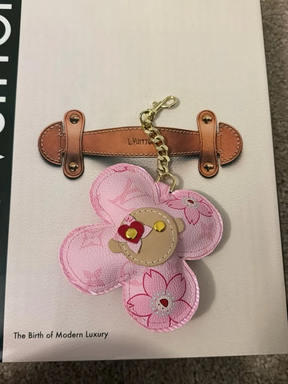 Upcycled LV Pink Flower Charm Keychain/Handbag Charm